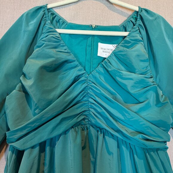 Hyacinth House Emerald Green Tuckernuck XL Ruched V-Neck Genevieve Mini Dress - Picture 11 of 11